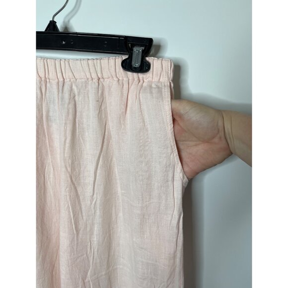 FLAX Wide Leg Elastic Waist Pull On Pant 100% Linen Lightweight Pink Pockets Med - Picture 4 of 9